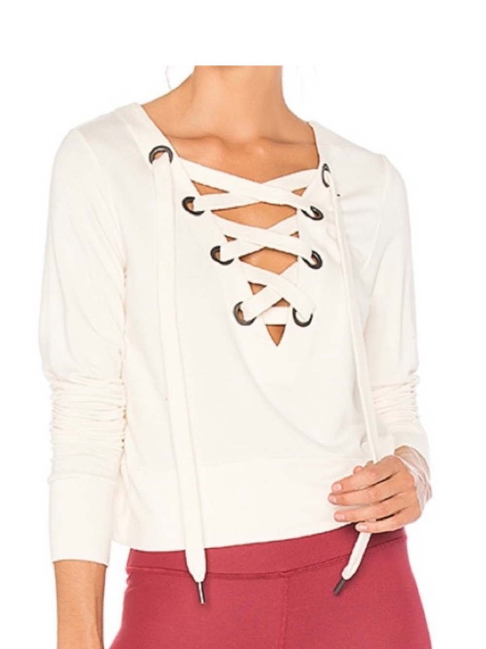 ALO Yoga Lace-Up Long Sleeve Top in White